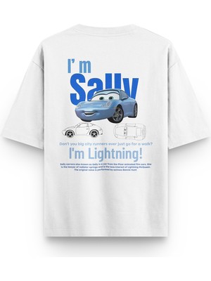 Overoz Cars Sally Araba Sırt Baskılı Yarı Oversize Beyaz  Unisex Tshirt 1228