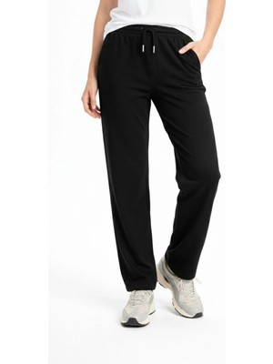 Alfanora Kadın Düz Paça Beli Lastikli Ipli Günlük Spor Eşofman Altı Rahat Fit - Siyah