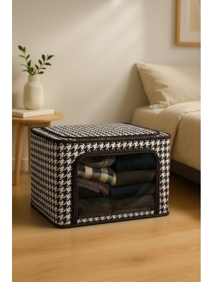 Handyol 1 Adet Siyah Kazayağı Desenli Çelik Destekli Katlanabilir Dolap Içi Organizer