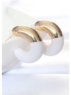 Calperia Ccb Beyaz Gold Çift Renk Küpe - Lisinya