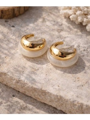 Les Séduisantes C.A. Mineli Beyaz Gold Altın Kaplama Halka Küpe Vıp