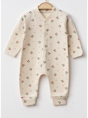 Nayinom Unisex Kiraz Temalı %100 Pamuklu Manşetli Çıtçıtlı 3 Lü Tulum 0-3-6 Ay