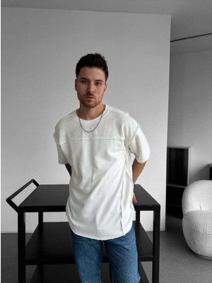 Elku Moda Oversize Eskitme Detaylı Yırtık Triko T Sfhirt Vintage Yıkamalı Streetwear Salaş Tişört