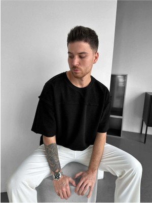 Elku Moda Oversize Eskitme Detaylı Yırtık Triko T Sfhirt Vintage Yıkamalı Streetwear Salaş Tişört