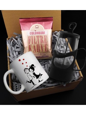 Sevgililer Gününe Özel Hediye Seti ( Aşk Kupa & French Press & Taze Filtre Kahve) Sevgiliye Hediye, Kahve Bağımlısına Hediye