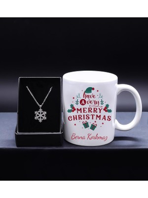 Yılbaşına Özel Kar Tanesi Kolye & Kişiye Özel Yılbaşı Kupa Hediye Seti