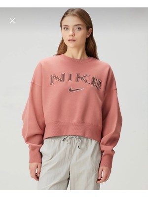 Nike Phoenix Fleece Oos Logo Crew Oversize Bol Kalıp Pembe Kadın Sweatshirt FV7674-634
