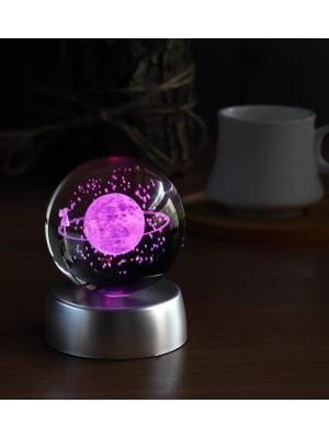 3D Samanyolu Temalı Renk Değiştiren Işıklı Kristal Küre Satürnlü Kız Standart Boy