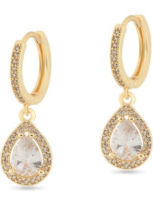 Lia Charm Vip Seri Bronz Küpe - Anti-Alerjik Zirkon Taşlı Lüks Damla Model