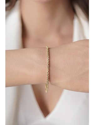 Fiyonk Kuyumculuk 14 Ayar Altın Işıltılı Burgu Halat Zincir Bileklik 2.50 mm