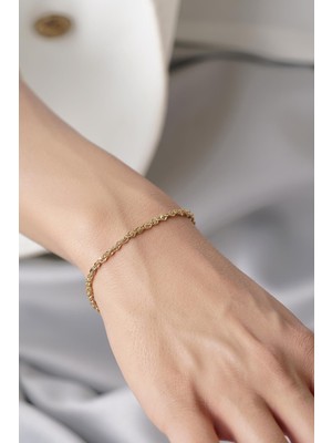 Fiyonk Kuyumculuk 14 Ayar Altın Işıltılı Burgu Halat Zincir Bileklik 2.50 mm