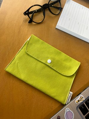 Sumicorn Yeşil Keten Yıkanabilir Çıtçıt Detaylı Ped Çantası, Mini Cüzdan,kartlık,çanta Içi Düzenleyici