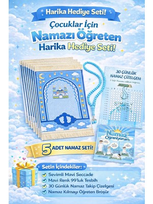 Simply Line Namaz Öğreniyorum Broşürü ve Çizelgesi Tesbih Erkek Çocuk Seccadesi Hediyelik Seccade Toplu