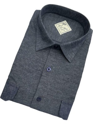Gömlek Galerisi Klasik Geniş Kesim Düz Flanel Dokuma Çift Cepli Uzun Kollu Erkek Gömlek