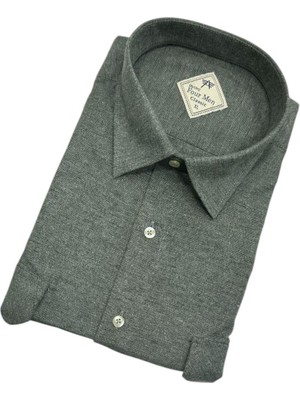 Gömlek Galerisi Klasik Geniş Kesim Düz Flanel Dokuma Çift Cepli Uzun Kollu Erkek Gömlek