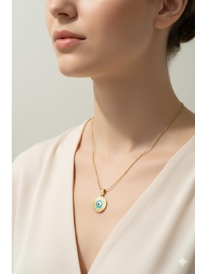 Stainless Steel Doğal Taşlı Etnik Desenli Kadın Çelik Kolye