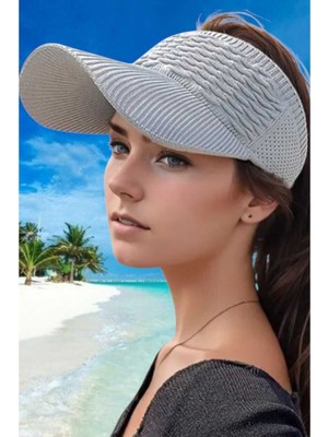 Reva Adın Örgü Dokulu Geniş Siperlikli Vizör Şapka – Yazlık Açık Tepe Uv Korumalı Plaj Şapkası
