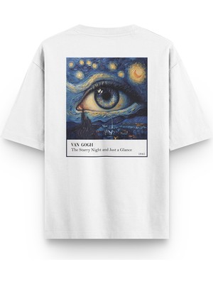 Overoz Van Gogh Yıldızlı Gece Sırt Baskılı Yarı Oversize Unisex Siyah Tshirt 1243
