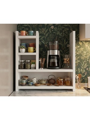 Trendpix Mutfak Tezgah Üstü Çok Amaçlı Ahşap Raf Kahve Köşesi Kupa Bardak Modern Kahvelik