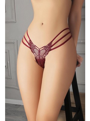 Marsilyan-  Bordo Kelebek Desen Tanga String
