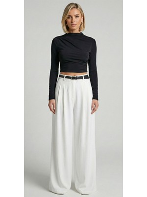 Drapeli Uzun Kollu Slim Fit Crop Bluz