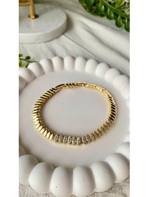 Jewelry 14K Altın Kaplama Gold Taşlı Badem Bileklik