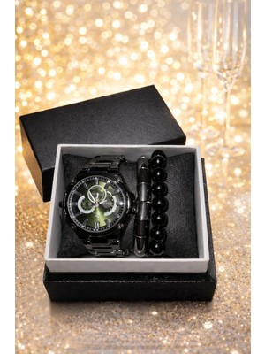 Çok Biz SEVGİLİYE, DOGUM GÜNÜ,BABALAR GÜNÜ;EVLİLİK YILDÖNÜMÜ,ARKADAŞA ERKEK HEDİYE KUTUSU Şık çelik analog saat ,Metal bileklik ,Doğal taşlı boncuk bileklik özel gecelerin uyumu...