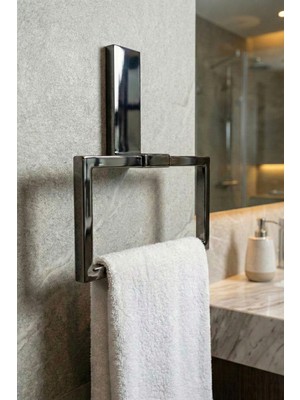 Zift Unique Titanyum Kaplama 304 Paslanmaz Hareketli Havluluk - Yapışkanlı Parlak Antrasit Füme Askı