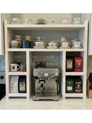 Trendpix Mutfak Tezgah Üstü Çok Amaçlı Ahşap Raf Kahve Köşesi Kupa Bardak Modern Kahvelik Xxl