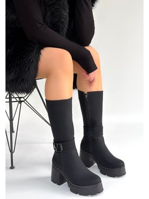 Moki Siyah Nubuk Topuklu Çizme - Lisinya