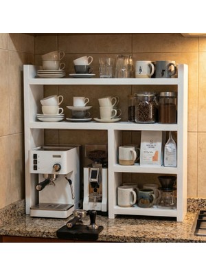 Trendpix Mutfak Tezgah Üstü Çok Amaçlı Ahşap Raf Kahve Köşesi Kupa Bardak Modern Kahvelik Xxl