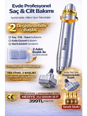 DeepSurge Değiştirilebilir Başlık Ayarlanabilir Titanyum İğne Ölçülü Dermastamp Derma Stamp Dermaroller Roller