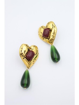 Beta Moda Hub Kalp Küpe - Yeşil