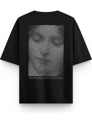 Overoz Helix Helezon Sırt Baskılı Yarı Oversize Unisex Siyah T-Shirt 1250