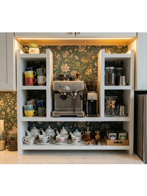 Trendpix Mutfak Tezgah Üstü Çok Amaçlı Ahşap Raf Kahve Köşesi Kupa Bardak Modern Kahvelik Xxl