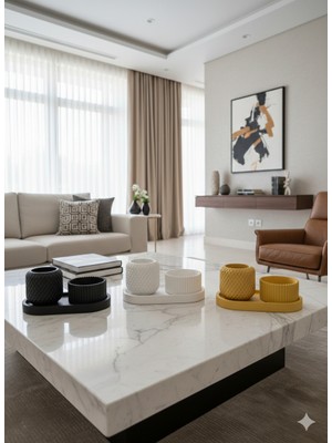 Lenisa Taş Tozu 3'lü Set Baklava Desen,tea Light Mumluk ve Alt Tepsi, Biblo,vazo