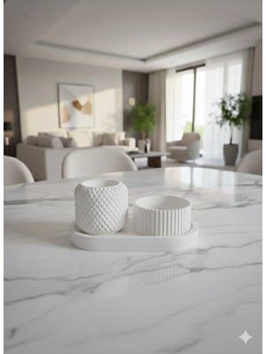 Lenisa Taş Tozu 3'lü Set Baklava Desen,tea Light Mumluk ve Alt Tepsi, Biblo,vazo