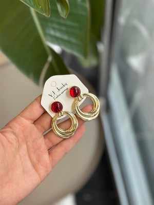 Beta Moda Hub Taşlı Küpe - Bordo