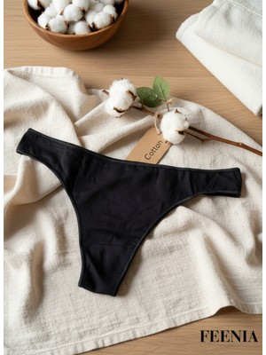 Feenia Blackly Pamuklu Kadın Siyah Rahat Tanga