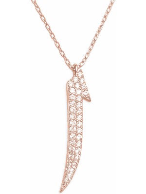 Afrodit Silver Roze Rengi Zirkon Taşlı Elif Harfi 925 Ayar Gümüş Kolye