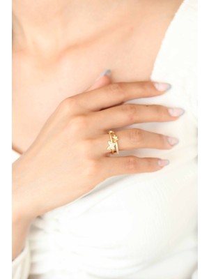 Zirkon Taşlı Altın Kaplama Kelebek Kadın Yüzük - Lisinya