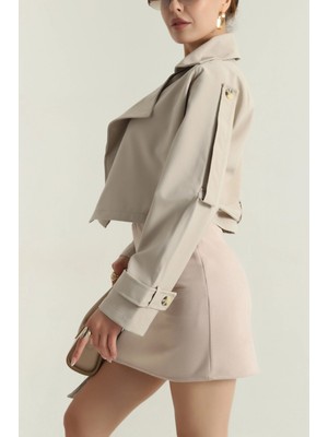 DESIGN AND ME Bayan Kısa Krop Trençkot