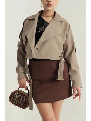 DESIGN AND ME Bayan Kısa Krop Trençkot