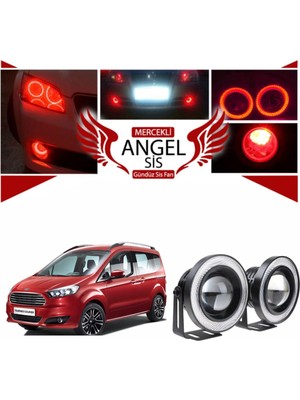 Özgürce Universal 76MM Kırmızı Mercekli LED Angel Sis Farı Ford Tourneo Courier Uyumlu