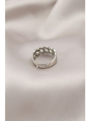 Gümüş Renk Metal Zincir Model Taşlı Kadın Yüzük - Lisinya