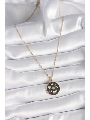 316L Çelik Gold Renk Siyah Şans Kolyesi - Lisinya