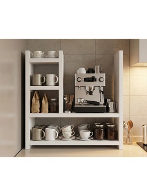 Trendpix Mutfak Tezgah Üstü Çok Amaçlı Ahşap Raf Kahve Köşesi Kupa Bardak Modern Kahvelik Xxl