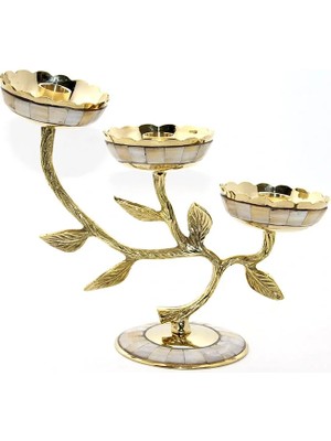 Epilons Pirinç Sedefli 3'lü Şamdan Model 4