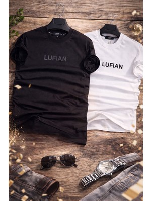 Lufian Erkek Basic Logo Baskılı Bisiklet Yaka T-Shirt Siyah & Beyaz