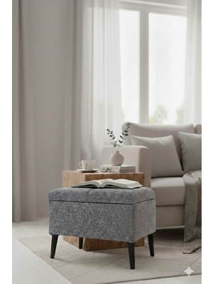 İskandinav Stil Sandıklı Puf - Salon - Yatak Odası Ayak Uzatma Sehpası |60 x 40 x 45|
